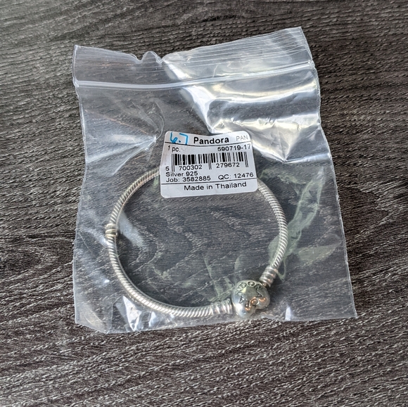 Pandora Moments Heart Clasp Snake Chain Bracelet with Three Charms - Picture 2 of 10